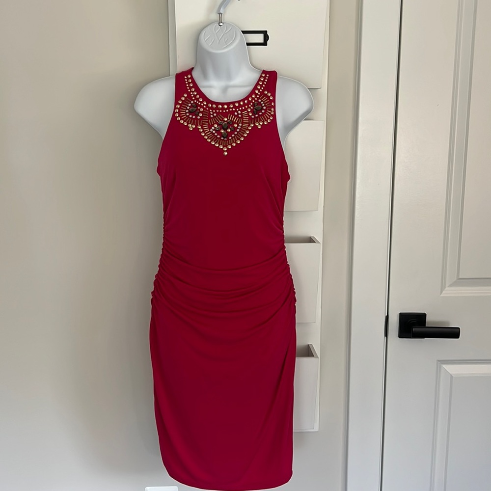 Deep Dark Pink Dress with beads.